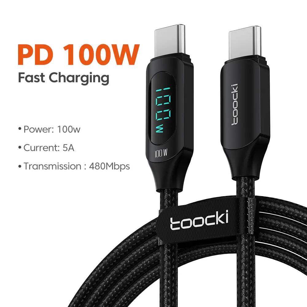 Toocki Type C à Type C câble 100W PD chargeur de charge rapide USB C à USB C câble d'affichage pour Xiaomi POCO F3 Realme Macbook iPad