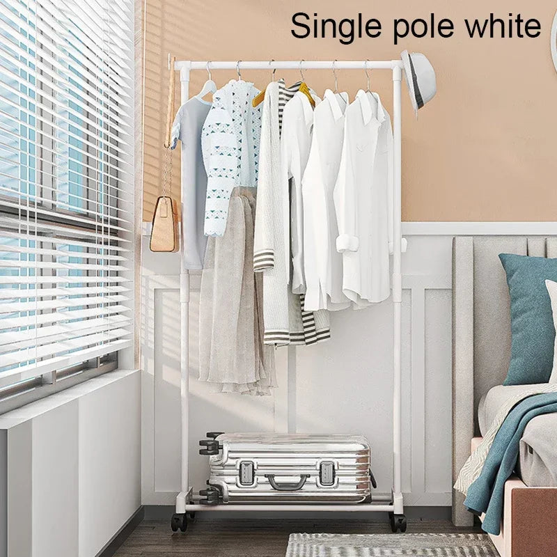 Portant à vêtements double barre avec crochets, organisateur de vêtements suspendus pour chambre à coucher, cintre mobile à roulettes