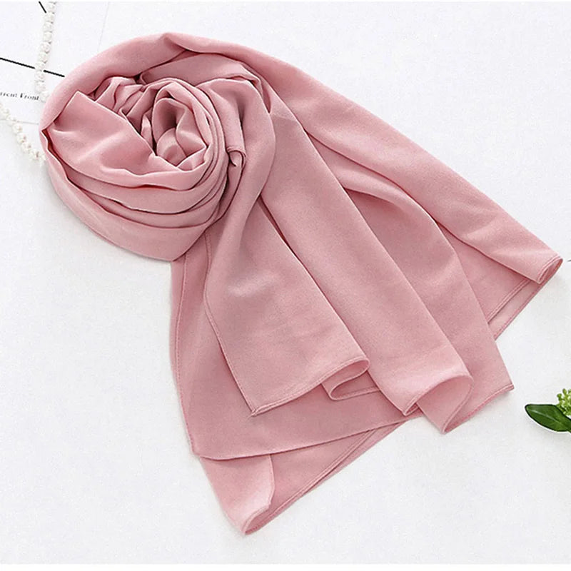 Musulman En Mousseline De Soie Hijab Écharpe Femmes Longue Couleur Unie Tête Wrap Pour Femmes Hijabs Foulards Dames Musulman Voile Jersey Hijabs