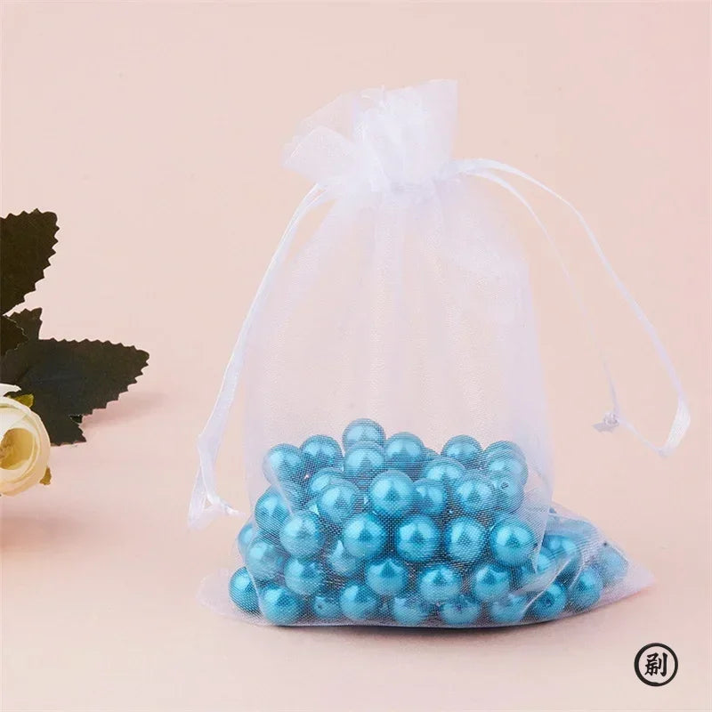 50 décorations pour sachets en organza blanc, 7 x 9 cm ou 9 x 12 cm