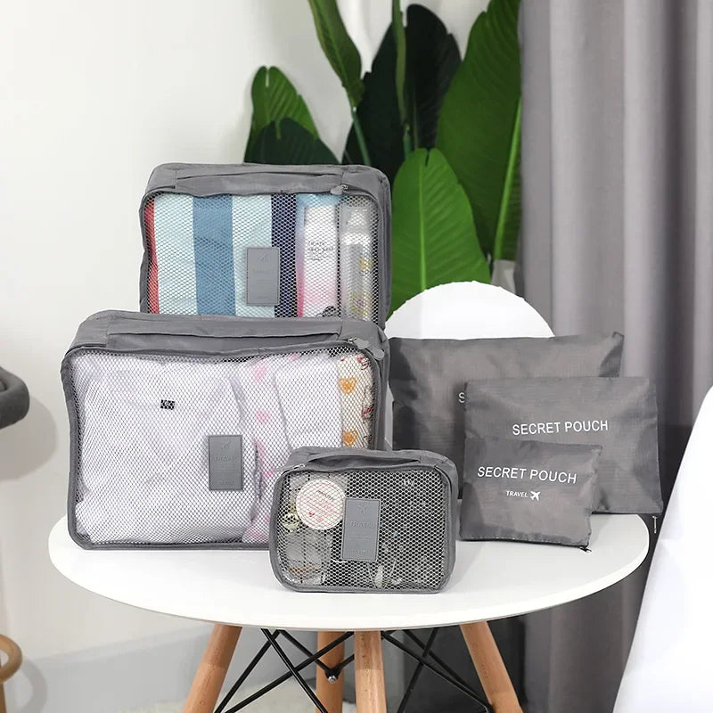 Sacs de rangement de voyage, ensemble de 6 pièces, ensemble d'emballage de valise, étuis de rangement, organisateur de bagages portables, organisateur pliable de vêtements et de chaussures