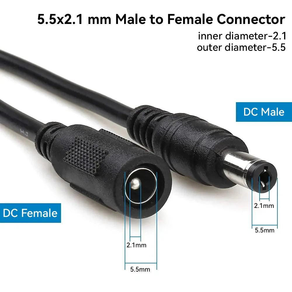 Cordon d'alimentation DC12V avec connecteur mâle vers femelle 5,5 x 2,1 mm pour caméra CCTV de sécurité Noir 3M 5M 10M Câble d'alimentation pour caméra IP