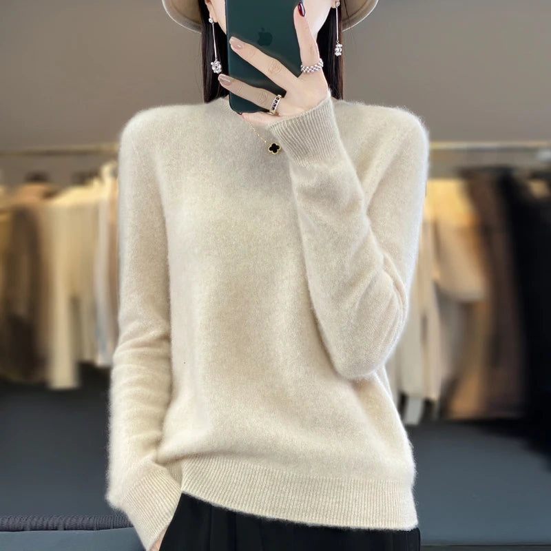 Nouveau pull en cachemire pull femme en automne et en hiver 100% laine mérinos mode col rond automne chaud pull haut