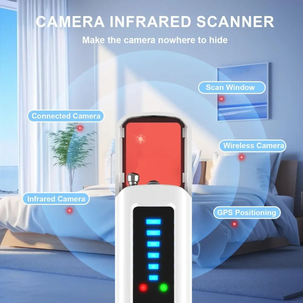 2025 Nouveau détecteur de caméra cachée multifonctionnel - Anti-espion pour écoute/GPS/objectif, confidentialité d'hôtel/voiture avec sensibilité réglable