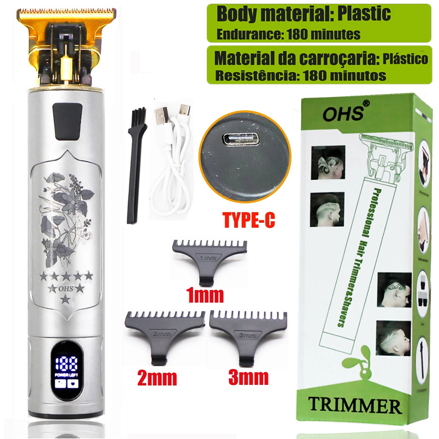 T9 HairClipper Beard Shaving Body Hair Trimmer Clippers Electric Machine Men Haircut Machine 0mm Barber ShaverDragon Carved