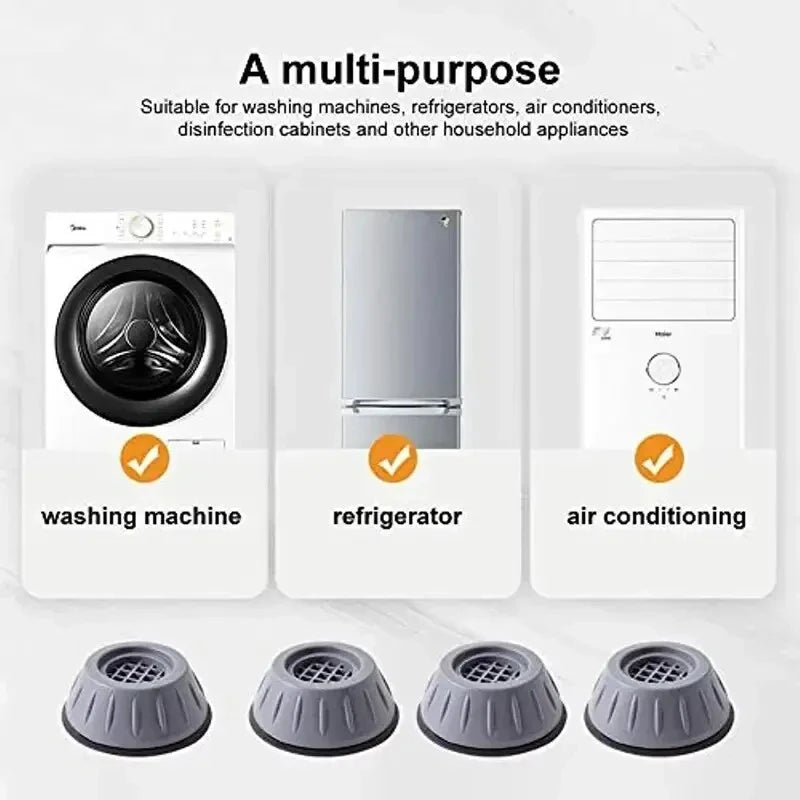 Lot de 4 patins anti-vibrations en caoutchouc antidérapants et silencieux pour pieds de meubles, compatibles avec tous les appareils électroménagers (lave-linge, réfrigérateur, etc.)