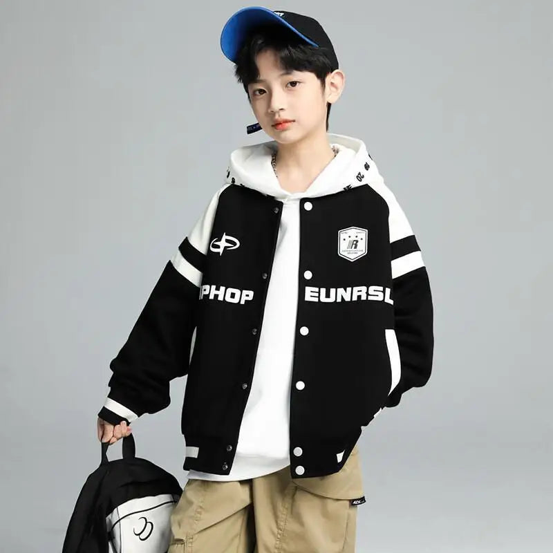 Collection printemps-automne 2025 : vêtements d'extérieur pour garçons, uniformes tendance, tenue décontractée, élégant, uniforme de baseball à manches longues