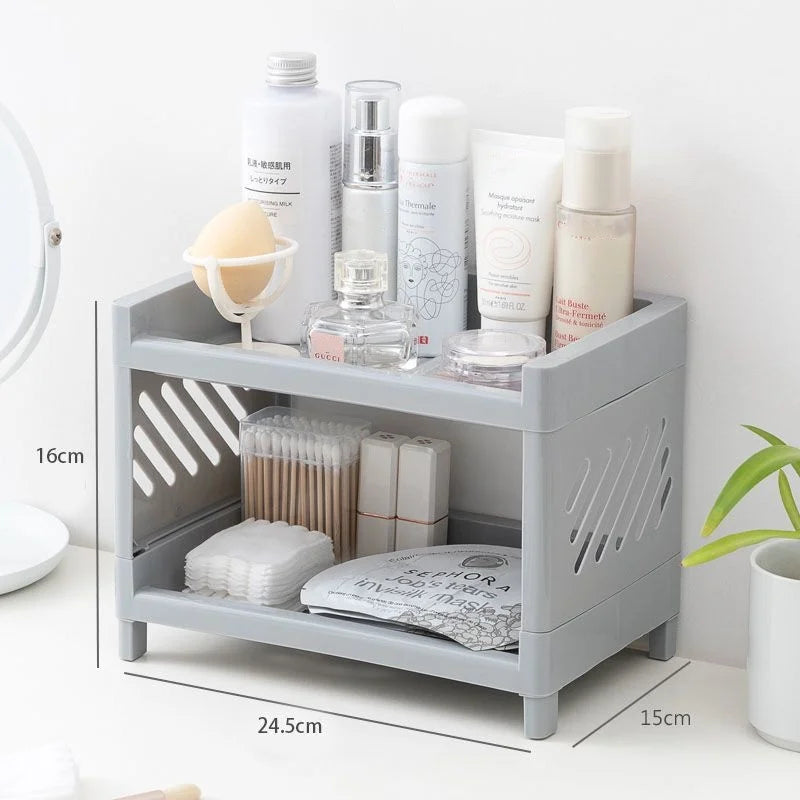 1 étagère de rangement rectangulaire blanche à double niveau en polypropylène (PP) pour bureau, idéale pour organiser le bureau des étudiants, les cosmétiques et la papeterie