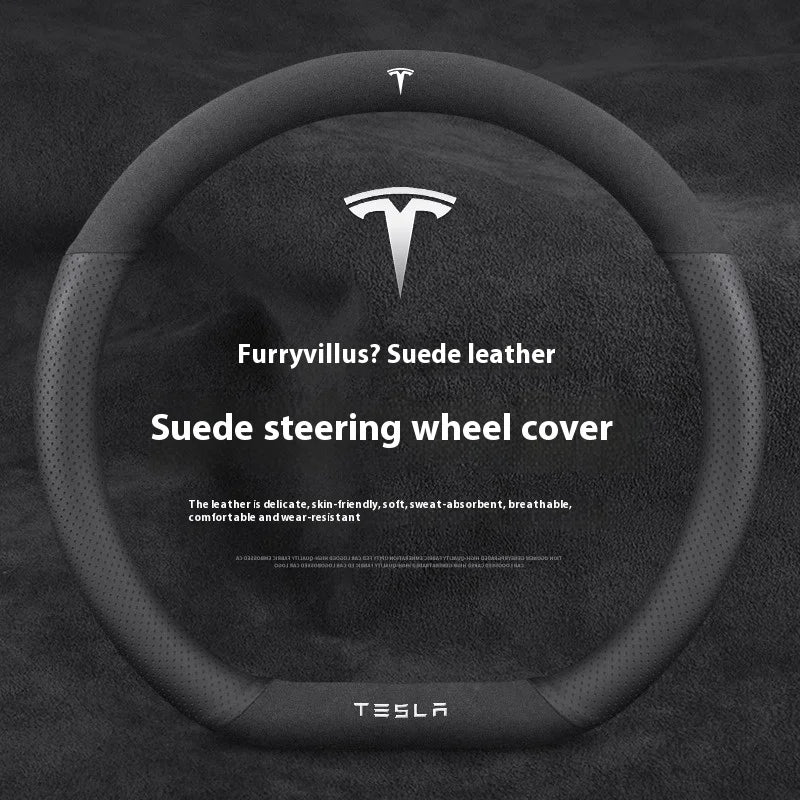 Housse de volant en cuir suédé antidérapant et respirant pour Tesla Model 3, Model Y, Model S, Model X Roadster- Accessoires auto