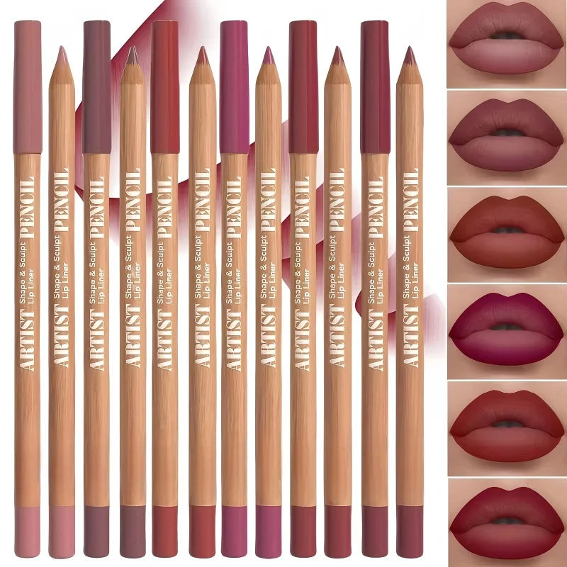 Ensemble de 6 crayons à lèvres mats velours - Teintes polyvalentes longue tenue - Maquillage des lèvres longue tenue - Baie, Brun, Rose