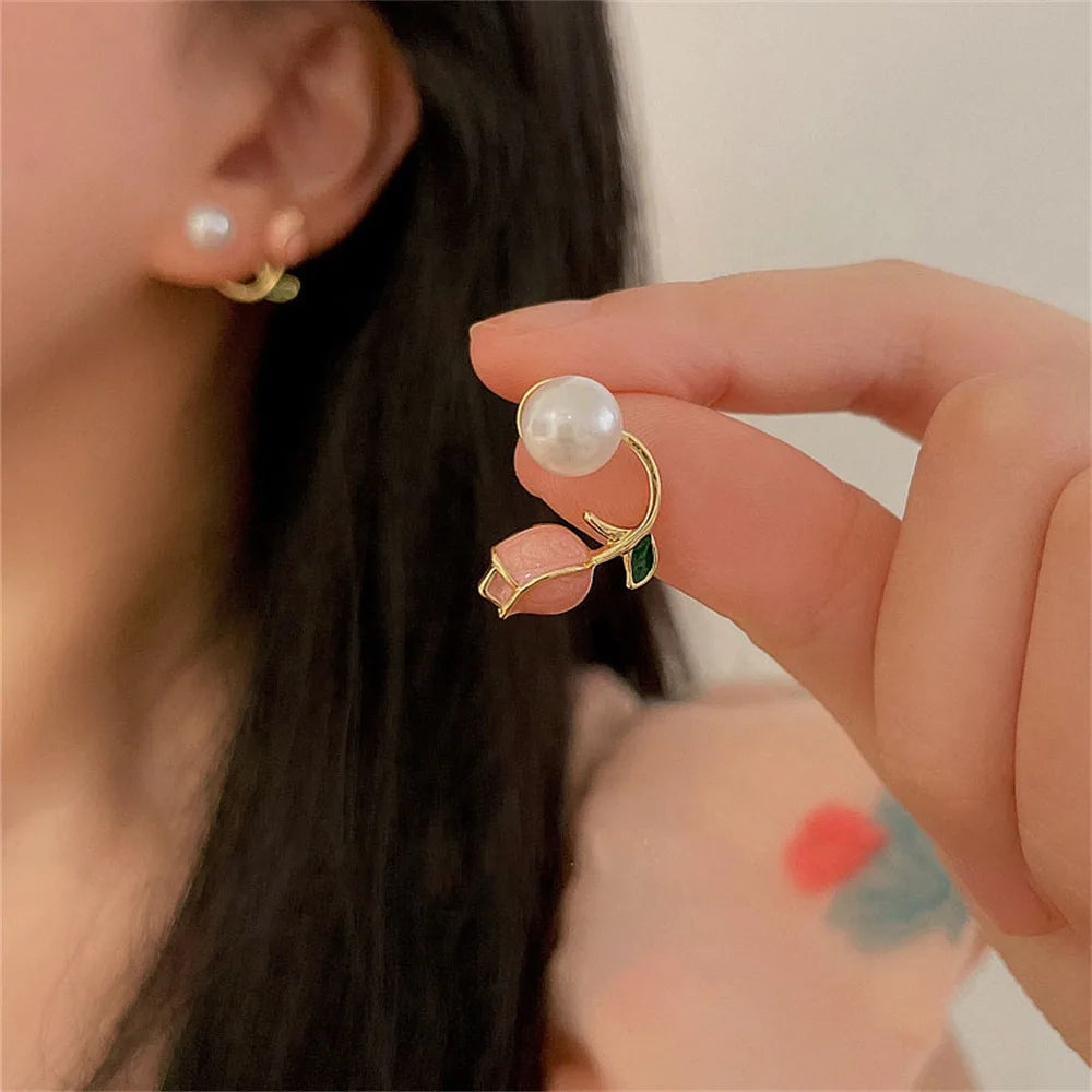 Boucles d'oreilles coréennes en cristal brillant avec strass et perles pour femmes et filles, bijoux faits à la main, Micro pavé de fleurs et de cœur