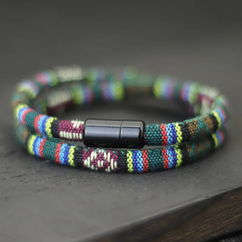 Nouveauté pour homme : Bracelet bohème en corde, bracelet magnétique, bracelet d'aventure et de survie, bracelet de plage et de surf.
