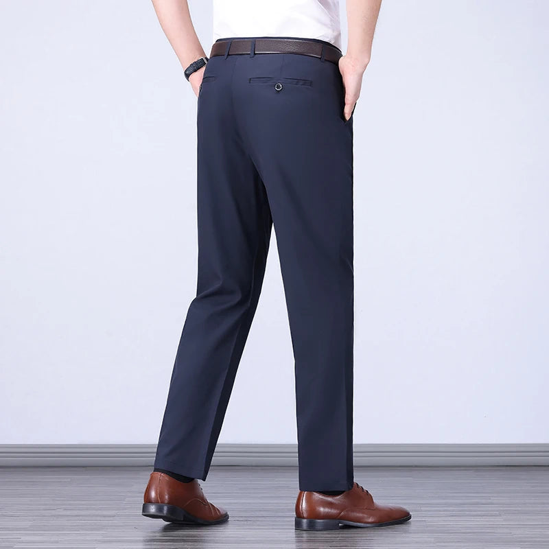 Pantalon homme stretch noir uni, coupe droite, style coréen, séchage rapide, idéal pour le bureau ou le printemps/automne