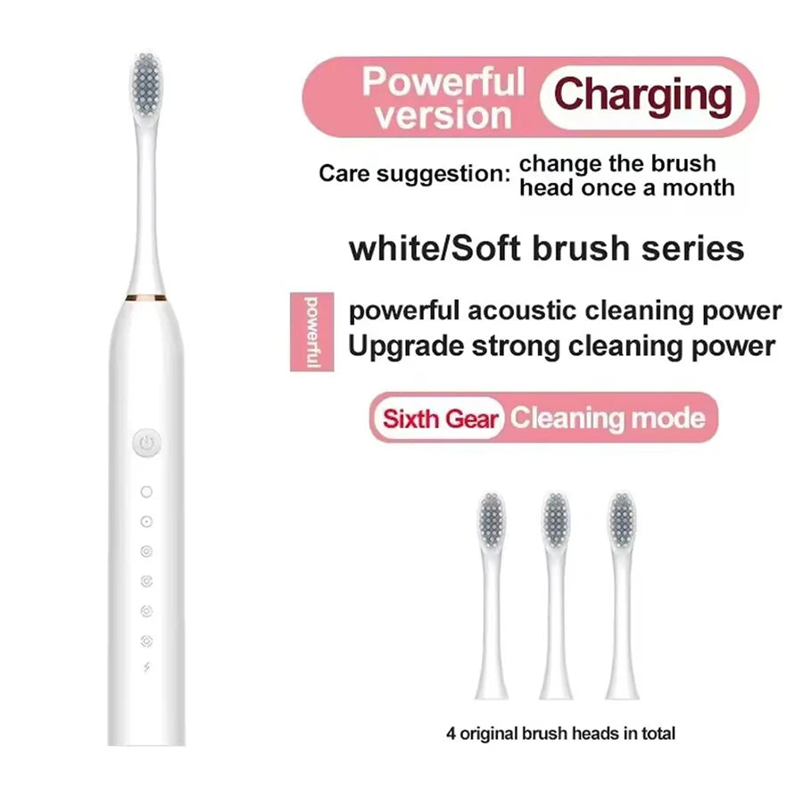 Brosse à dents électrique ultrasonique, Mode à Six vitesses, cheveux doux, chargement USB, étanche, nettoyeur de dents pour adulte, ensemble automatique pour Couple