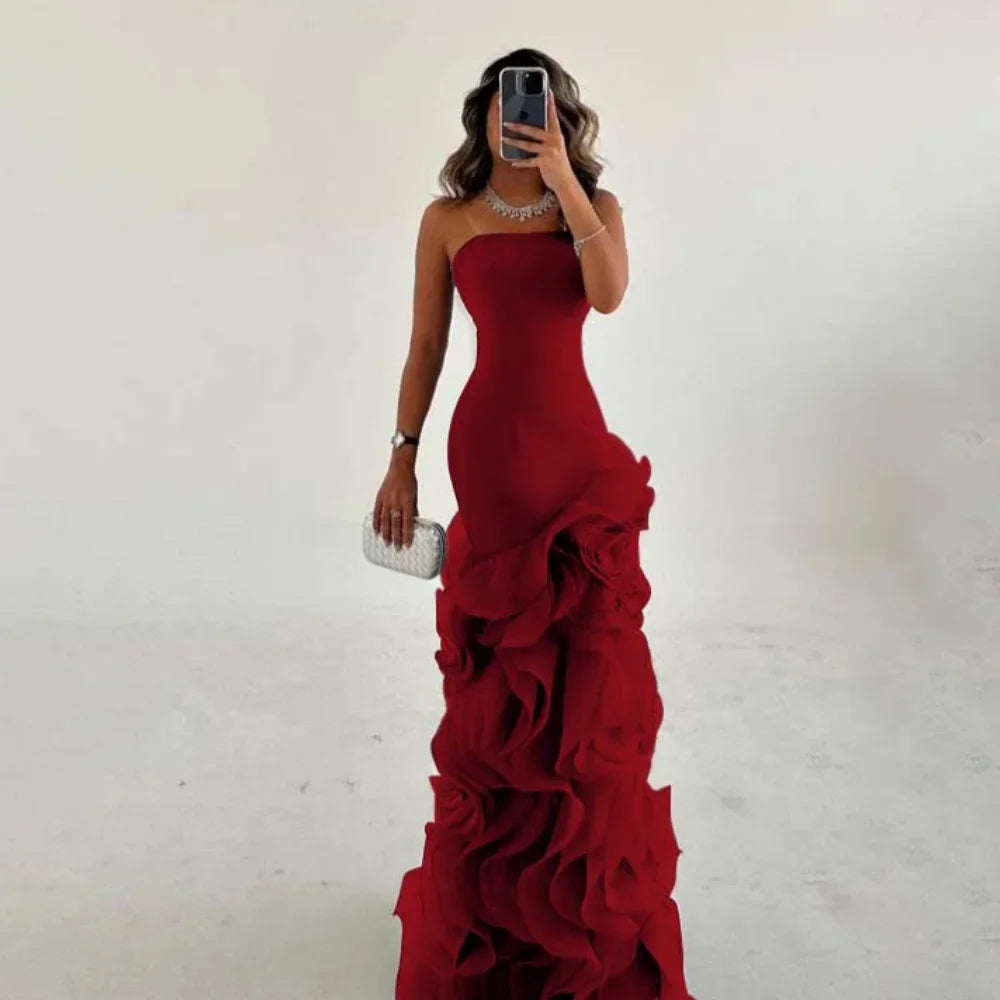 Robe de bal asymétrique RFYR à volants pour femme, robe de soirée sirène, robe de cérémonie sur mesure