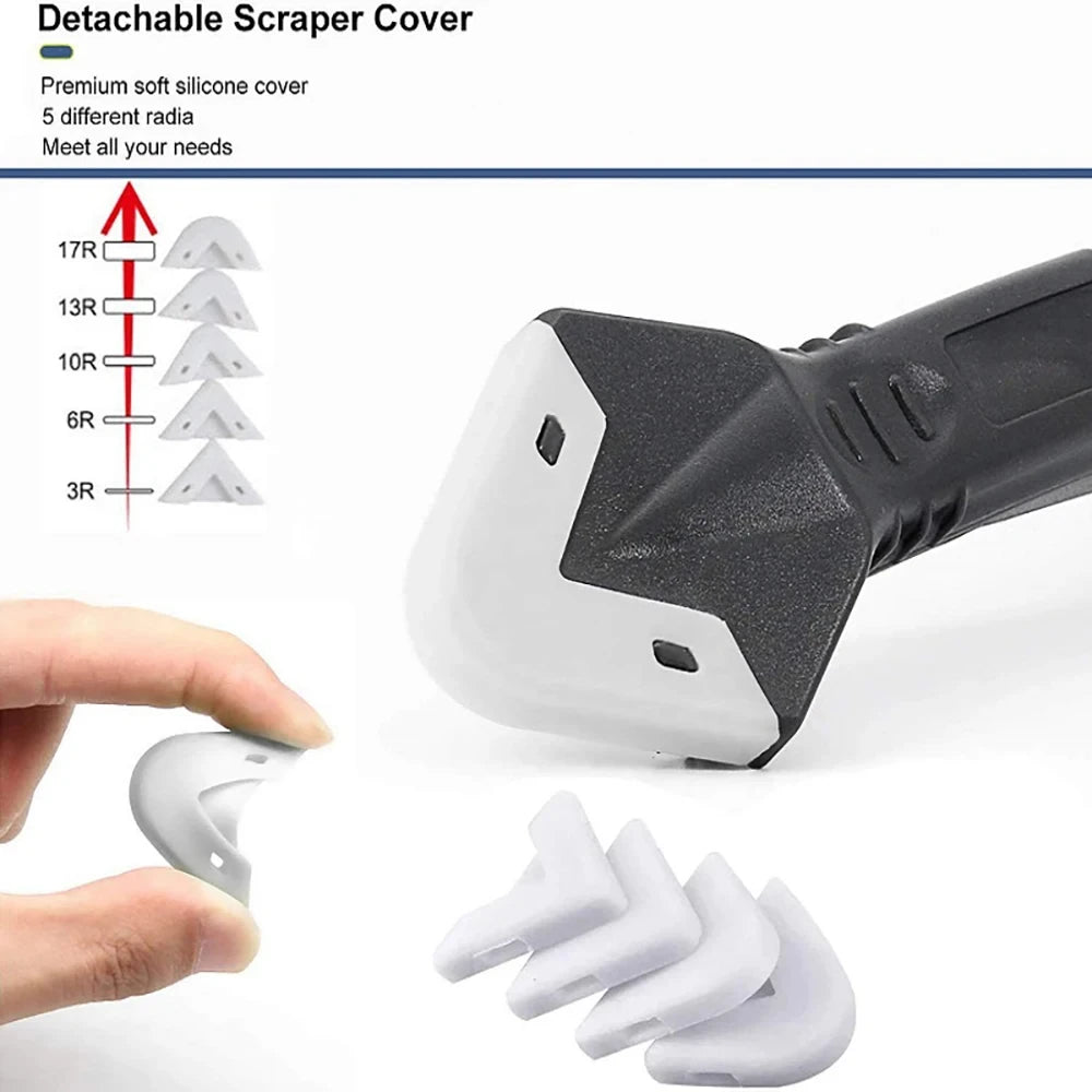 Kit d'outils de colle pour pelle à tête métallique 5 en 1 : spatule en silicone, dissolvant de calfeutrage, retrait de coulis, finition de mastic et déchets de coin