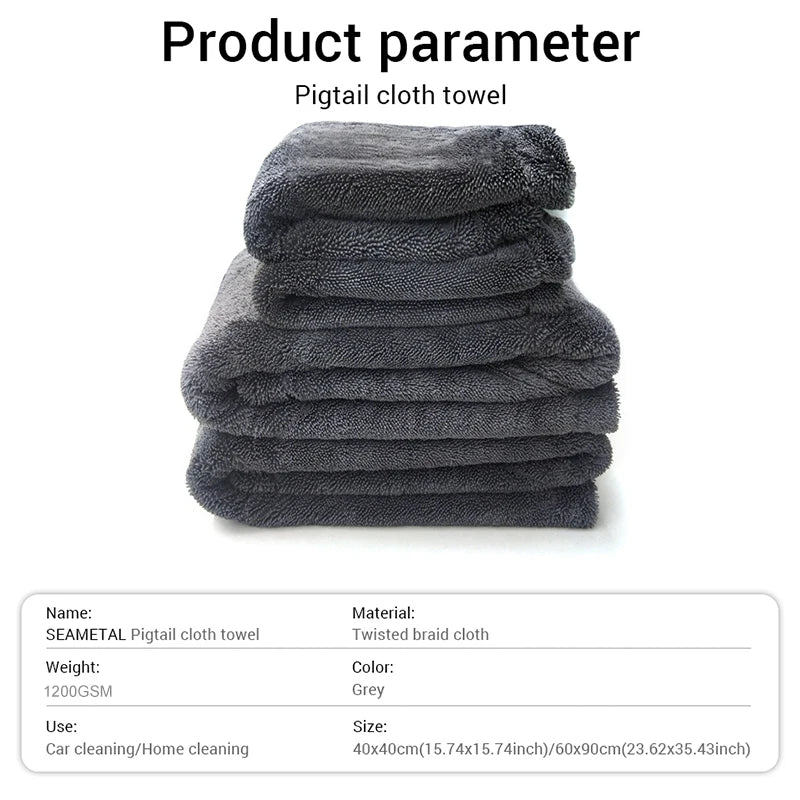 Serviette de nettoyage de voiture en microfibre 1200GSM/600GSM, Double face, Super absorbant, chiffon de nettoyage anti-rayures, doux et pelucheux