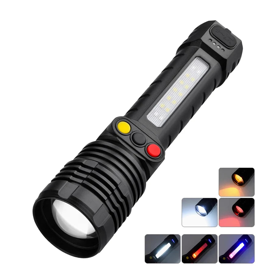 Lampe de poche haute puissance 3LED + COB, Rechargeable par USB, Ultra puissante, lanterne tactique, 10 modes, lampe de pêche pour Camping en plein air