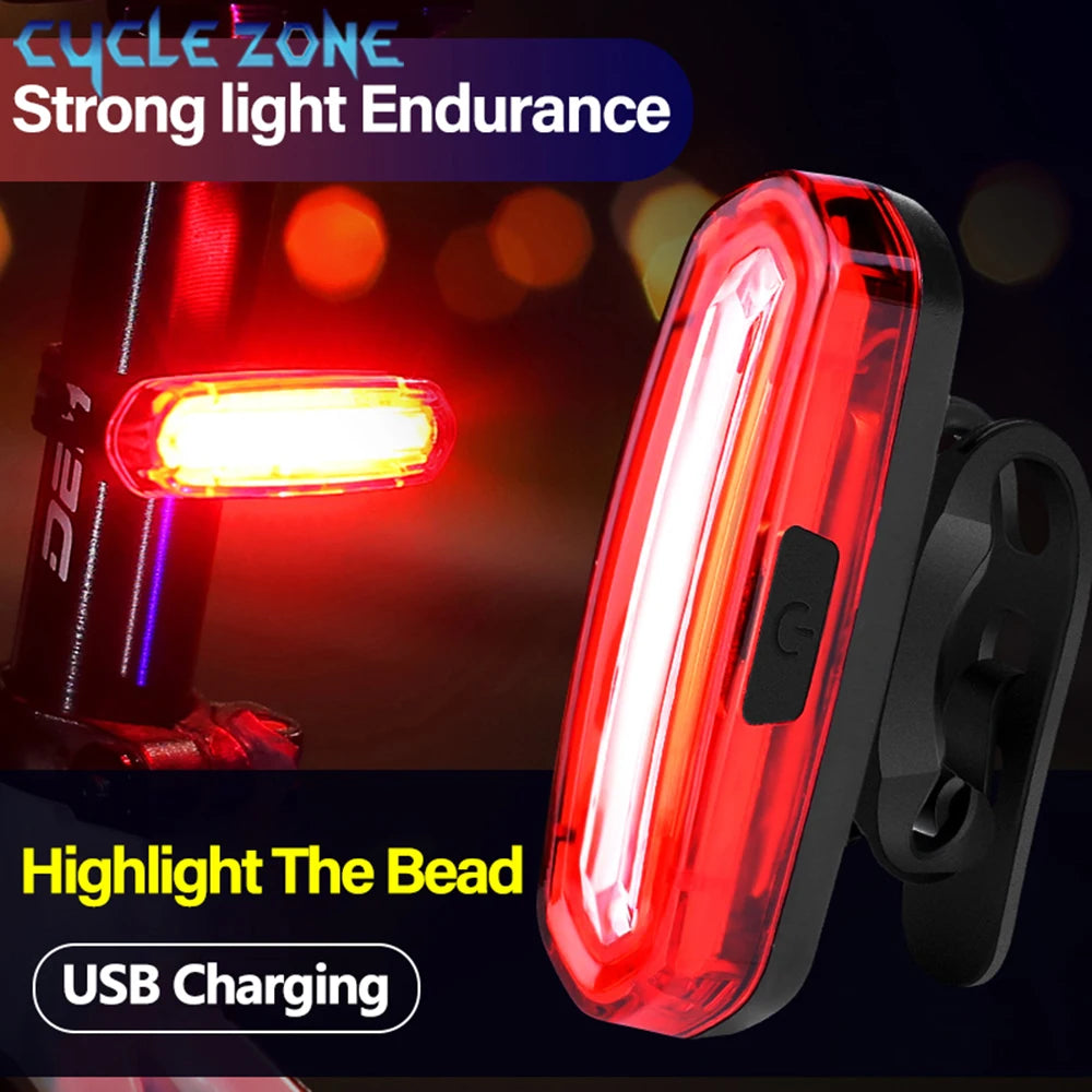 Feu arrière de vélo rouge pour vtt, LED rechargeable par USB, voyant d'avertissement pour vélo de montagne