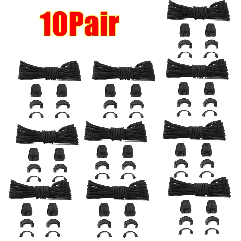 Lacets de chaussures sans nœuds, lacets ronds de tennis, pour adultes et enfants, pour baskets de course, noirs et blancs, accessoires de chaussures