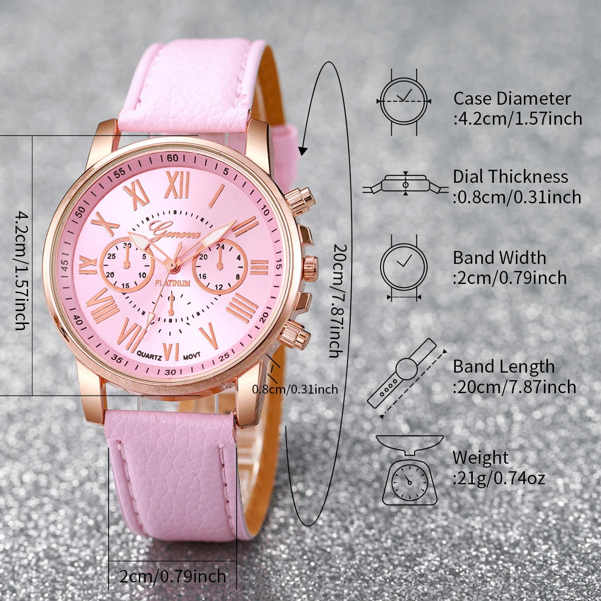Ensemble de 5 montres pour femmes, style Genève, avec bracelet en cuir décontracté et strass en forme de cœur (sans boîte)