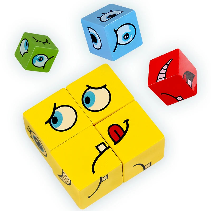 Grand jeu de construction en bois avec puzzle d'émoticônes et émoticônes pour enfants. Idéal pour apprendre et apprendre