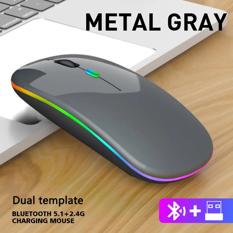 Souris sans fil pour ordinateur portable PC, Bluetooth RGB rechargeable, souris sans fil silencieuse avec rétroéclairage LED, souris ergonomique pour le jeu