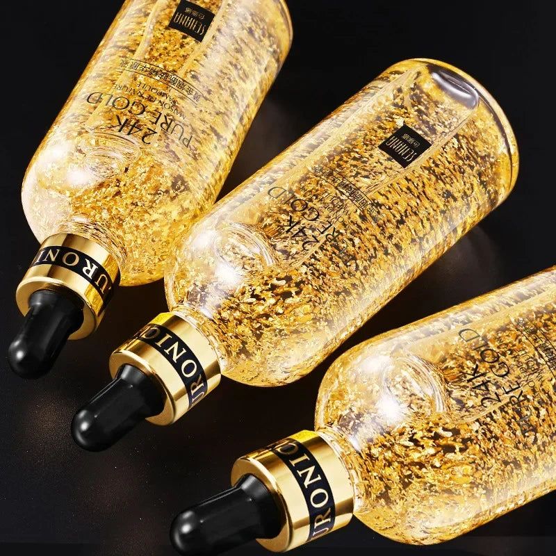 Sérum visage raffermissant à l'acide hyaluronique, à l'or 24 carats et à la nicotinamide : revitalisant, hydratant, resserre les pores, illumine le teint