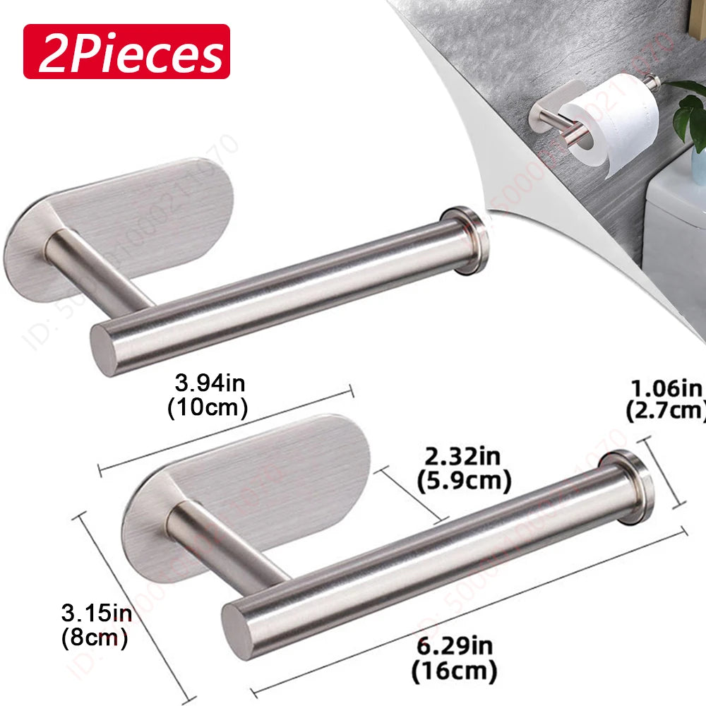 Stainless steel paper roll holder, wall-mounted without drilling, for kitchen, bathroom, wall, and paper towel storage rack.
