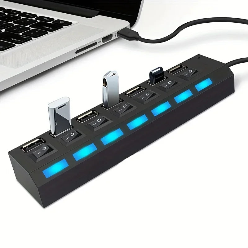 USB Hub Splitter With Individual Switch USB 4/7 Port Splitter Individual Switch USB Adapter Hub Multi-Port Socket Powered ON/OFF