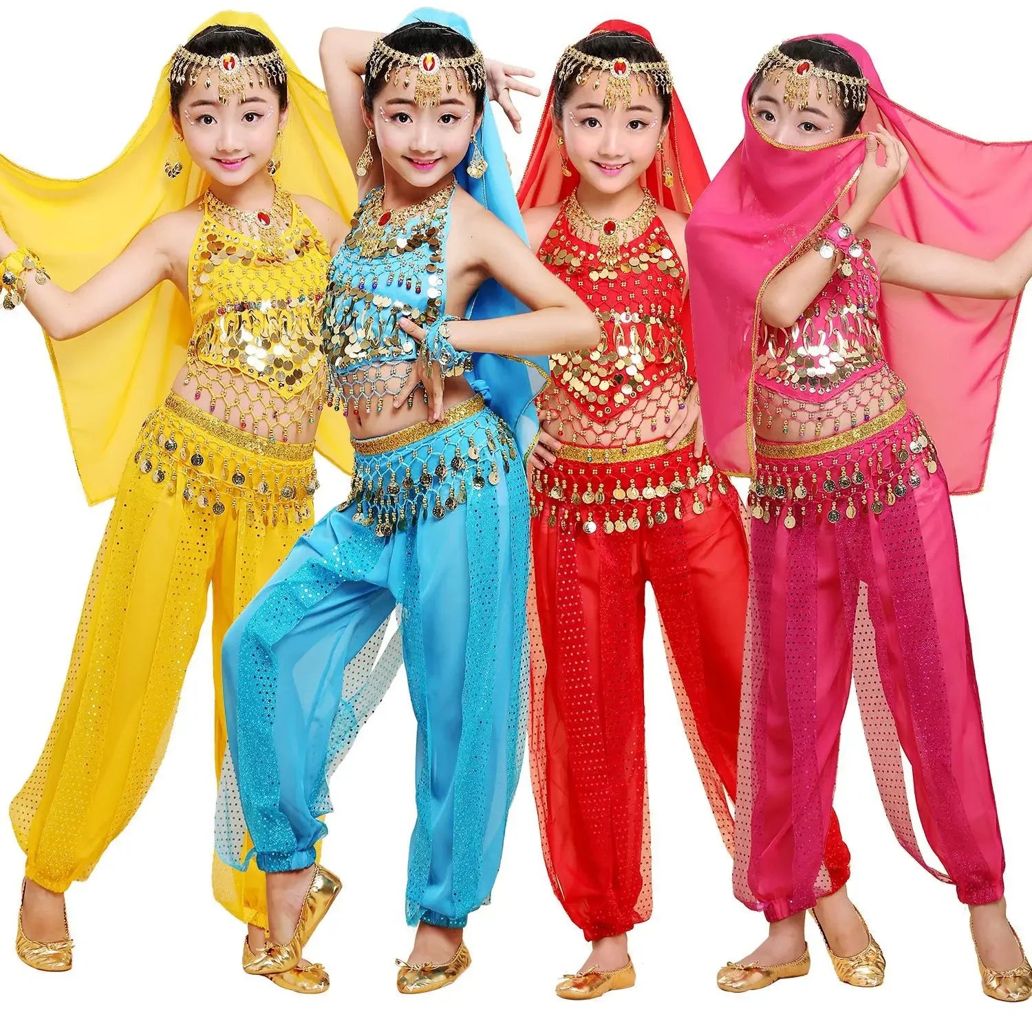 Ensemble de danse orientale pour enfants, costume de danse indienne pour enfants, costume de spectacle de danse ethnique, pantalon à motifs piments