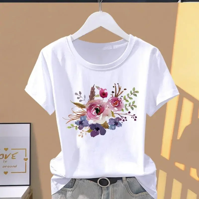 T-shirt à manches courtes pour femmes, imprimé Floral, sport, mode décontractée, explosif, années 90, Y2k