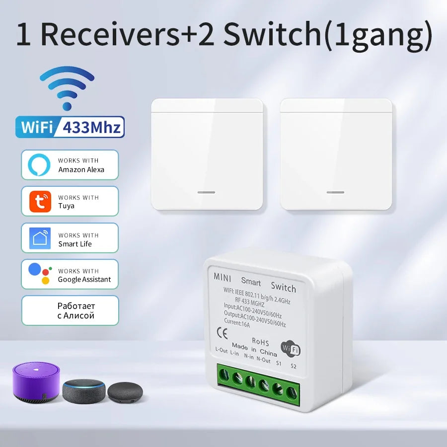 1/2/3Gang Wall Switch RF 433MHz Wireless Light Switch Tuya Smart WiFi Switch Smart Life APP Voice Control With Alexa Google Home