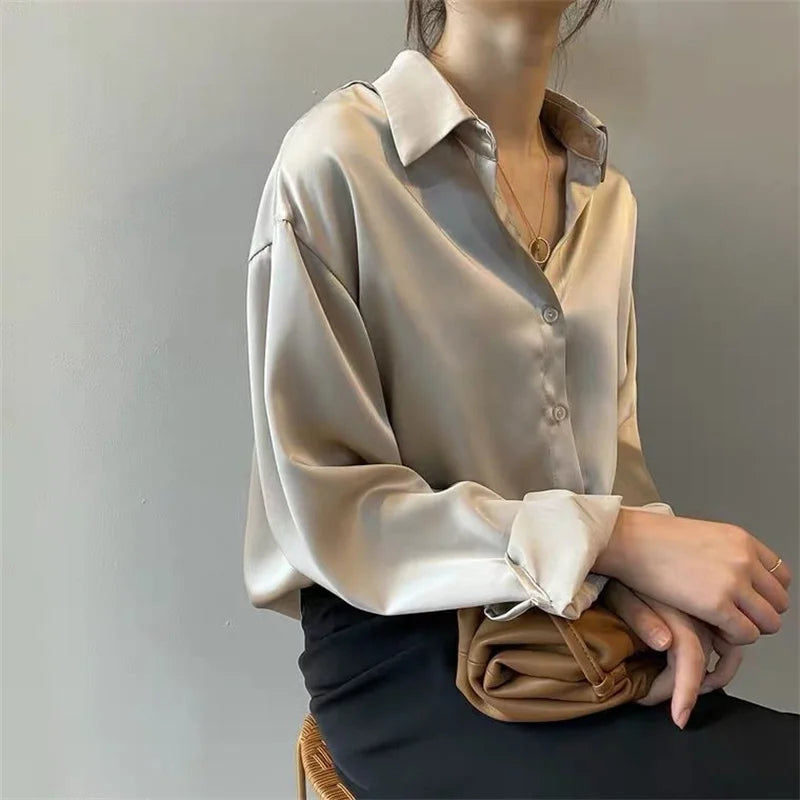 Femme printemps automne Style Blouses chemises dame décontracté à manches longues col rabattu haut Blouse DF4849