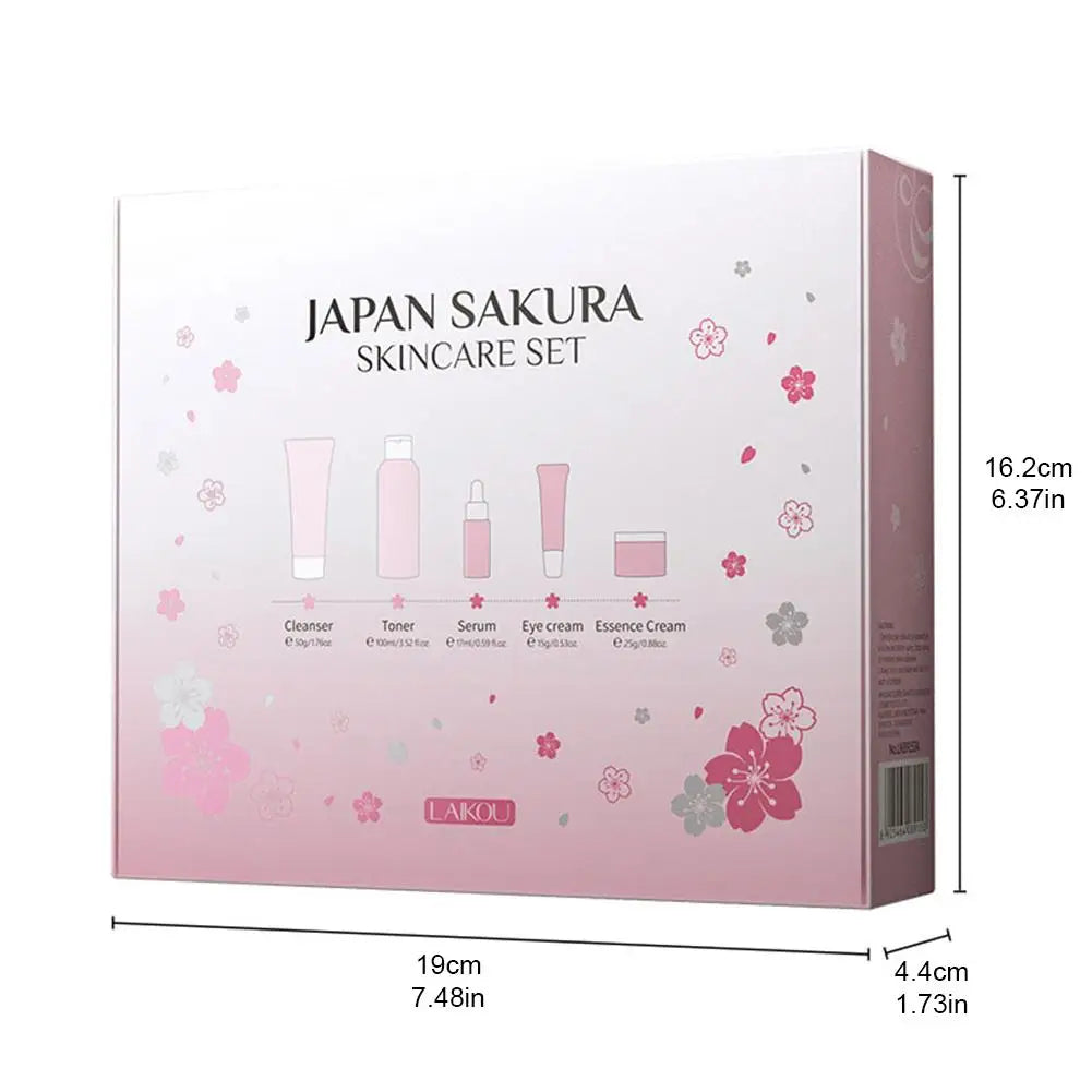 Coffret cadeau Sakura pour le soin du visage (5/3 pièces) : crème, sérum, lotion tonique, nettoyant visage, protection solaire, contour des yeux