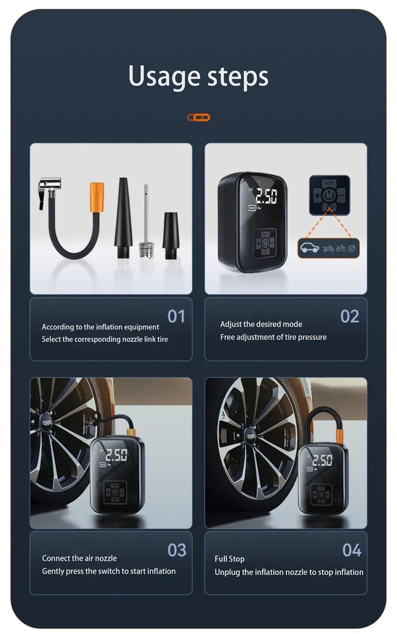 Car Tire Inflator Mini Air Compressor 12V 150PSI Portable Electric Air Pump  For Motorcycle Bicycle Tire Air Filling Pump ﻿