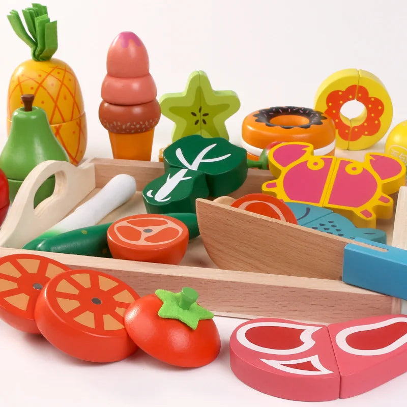 Cuisine de simulation en bois, jeu classique Montessori, jouet éducatif pour enfants, cadeau pour enfants, ensemble de découpe de fruits et légumes