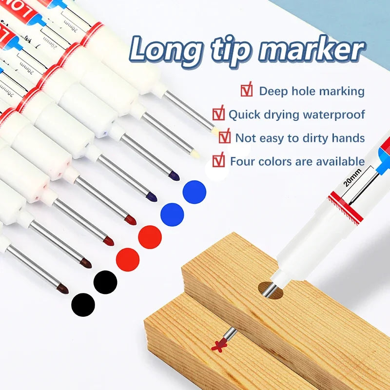 Marqueurs à tête de pointe longue pour stylo perforateur en métal, étanche, salle de bains, décoration du bois, multi-usages, 4 pièces/ensemble 20mm