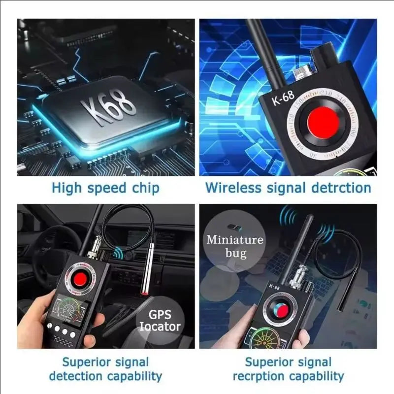 Détecteur de caméra Anti-espion professionnel K68, Scanner de bogues, Protection de sécurité, caméra de Signal RF, Gadgets cachés, localisateur GPS de voiture
