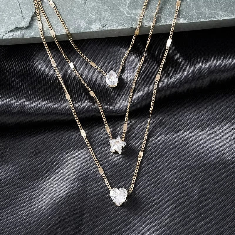 Collier pendentif en Zircon pour femmes, chaîne multicouche, ras du cou, mode féminine, bijoux brillants, cadeau de fête