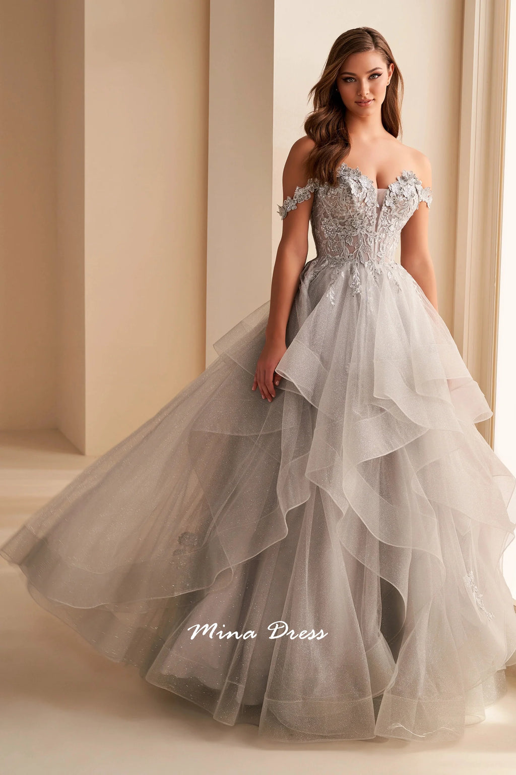 Robe de soirée Mina à bretelles amovibles, robe de fête élégante et luxueuse pour femme, dos nu sans manches, ornée d'appliqués de dentelle, style bal de promo