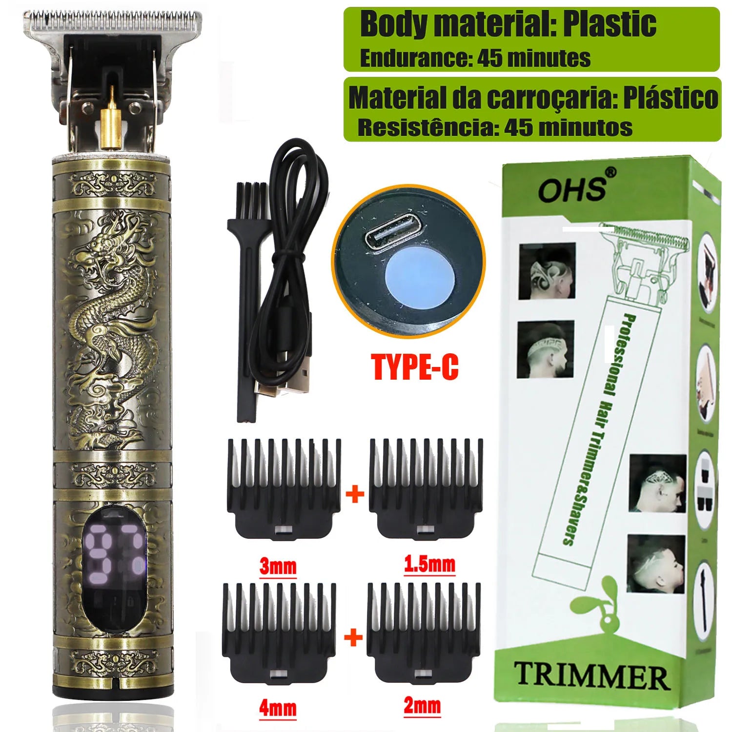 T9 HairClipper Beard Shaving Body Hair Trimmer Clippers Electric Machine Men Haircut Machine 0mm Barber ShaverDragon Carved