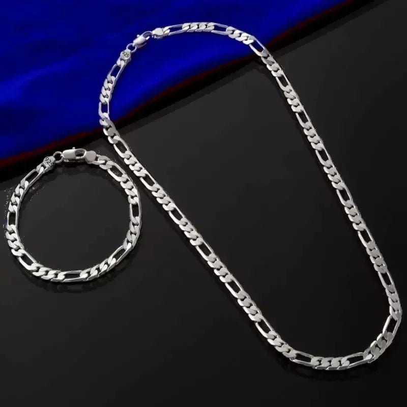 Fine Noble – ensemble de bijoux en argent 925 pour hommes et femmes, chaîne de 4MM, Bracelet et collier, cadeaux de noël, breloques de mariage, nouvel arrivage