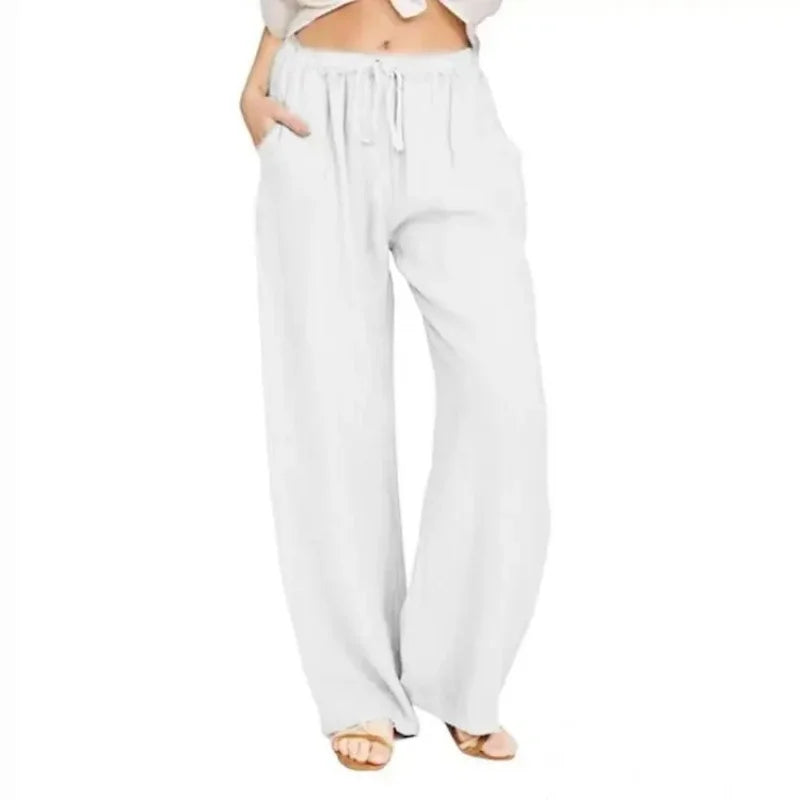 2025 printemps coton lin femmes pantalon noir poches ample surdimensionné Baggy pantalon femme été décontracté mode bureau dame bas