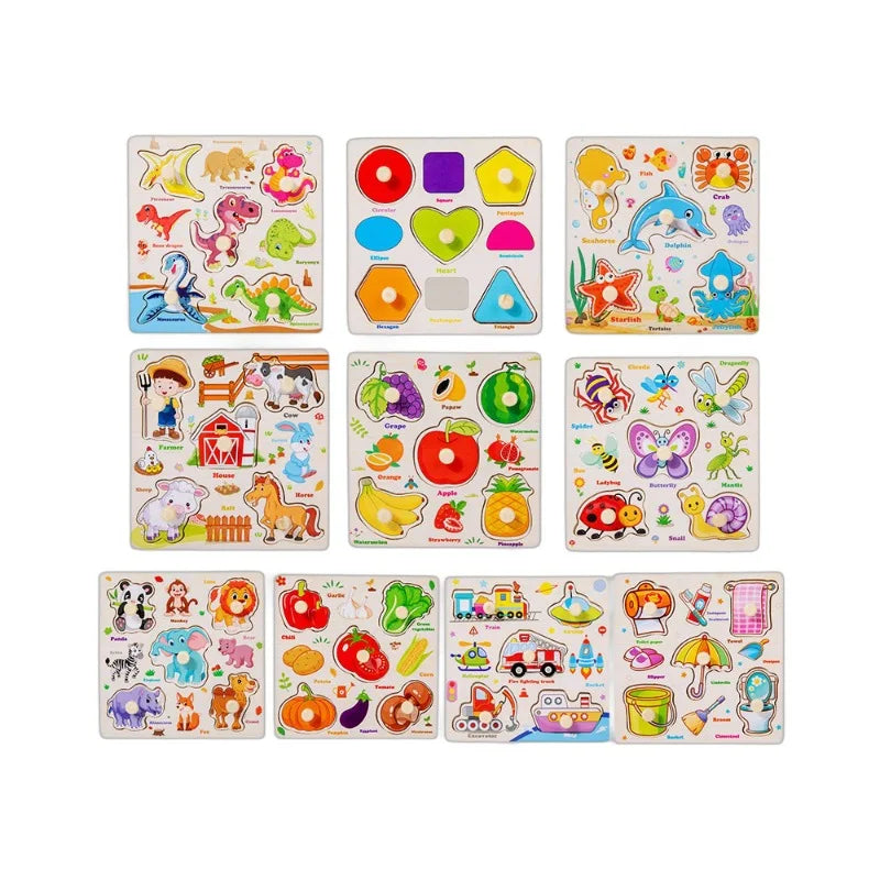 Puzzles en bois Montessori pour enfants, jeu de puzzle manuel, jeu de poissons pour développer la cognition et l'éveil des parents et des enfants