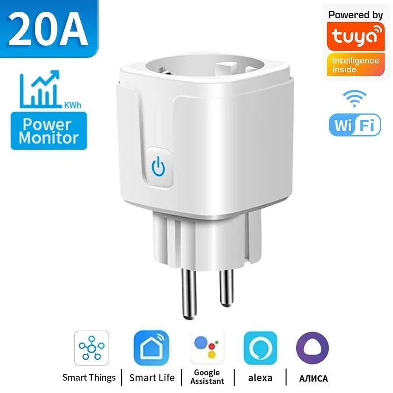 Prise intelligente TUYA WiFi ou Zigbee3.0, ue 16/20A, avec moniteur de puissance, fonction de synchronisation, commande vocale, fonctionne avec Alexa Google Home