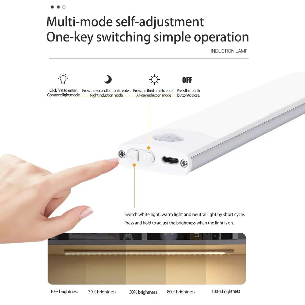 Éclairage intérieur ultra-fin à détecteur de mouvement LED sans fil USB sous les meubles de cuisine, de chambre et d'armoire. Idéal pour les meubles de cuisine, de chambre et d'intérieur