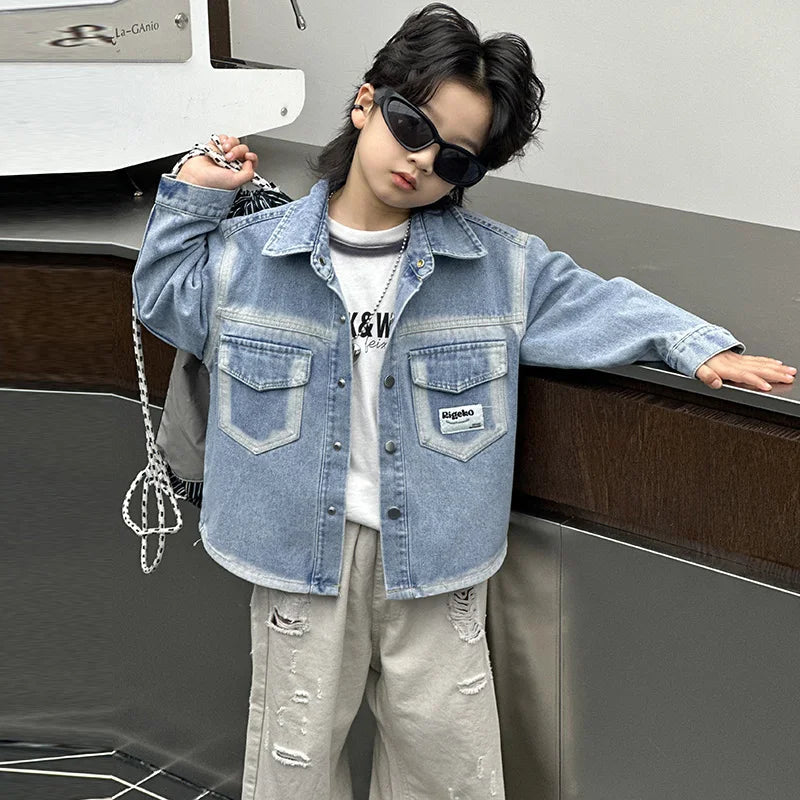 Veste en jean pour bébé garçon, style printemps-automne, avec poche avant. Tenue décontractée pour enfant. Vêtements streetwear tendance