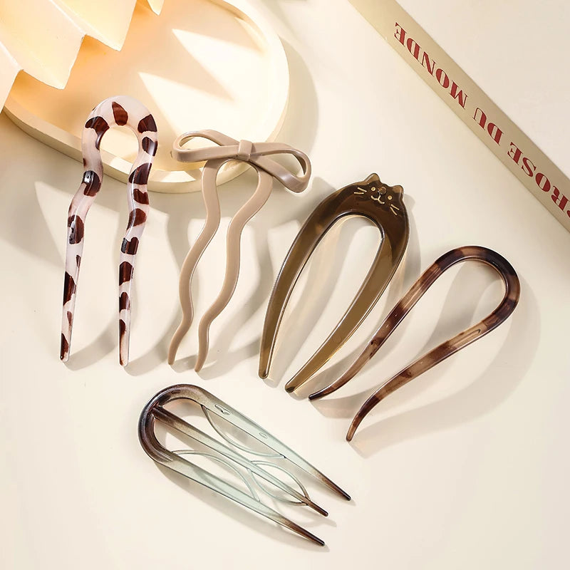 Fourchette à cheveux en forme de U, épingle à cheveux en acétate acrylique écaille de tortue, accessoire de coiffure géométrique pour femmes et filles