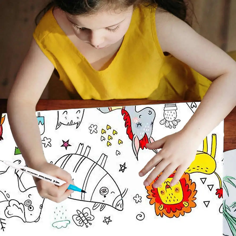 Rouleau de papier à colorier pour enfants, motif animaux, 90 cm, à découper et colorier soi-même. Idéal pour les activités manuelles et éducatives comme le graffiti ou le scrapbooking
